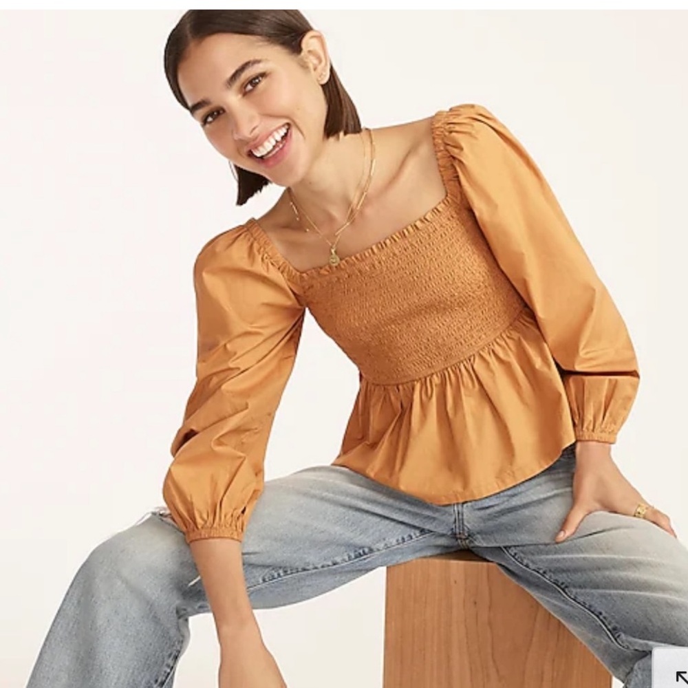 J crew puff sleeve caramel top